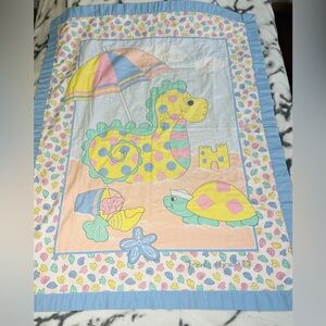 Vintage 1990s Pastel Baby Sea Animals & Beach themed Lightweight Blanket